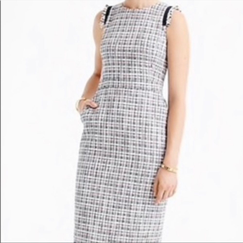 J.CREW TWEED FRINGE SHEATH DRESS RED WHITE BLUE